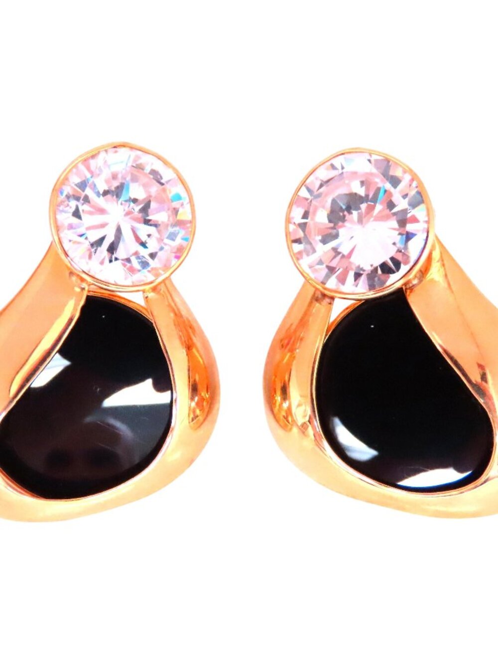 Carved Jet Black Onyx Stud Earrings 14kt Gold 12626 White Stone*